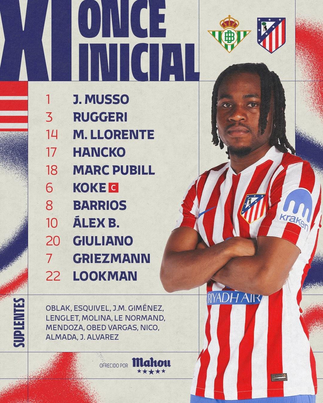 真人娱乐-国王杯客战贝蒂斯首发,卢克曼迎来马竞生涯首秀